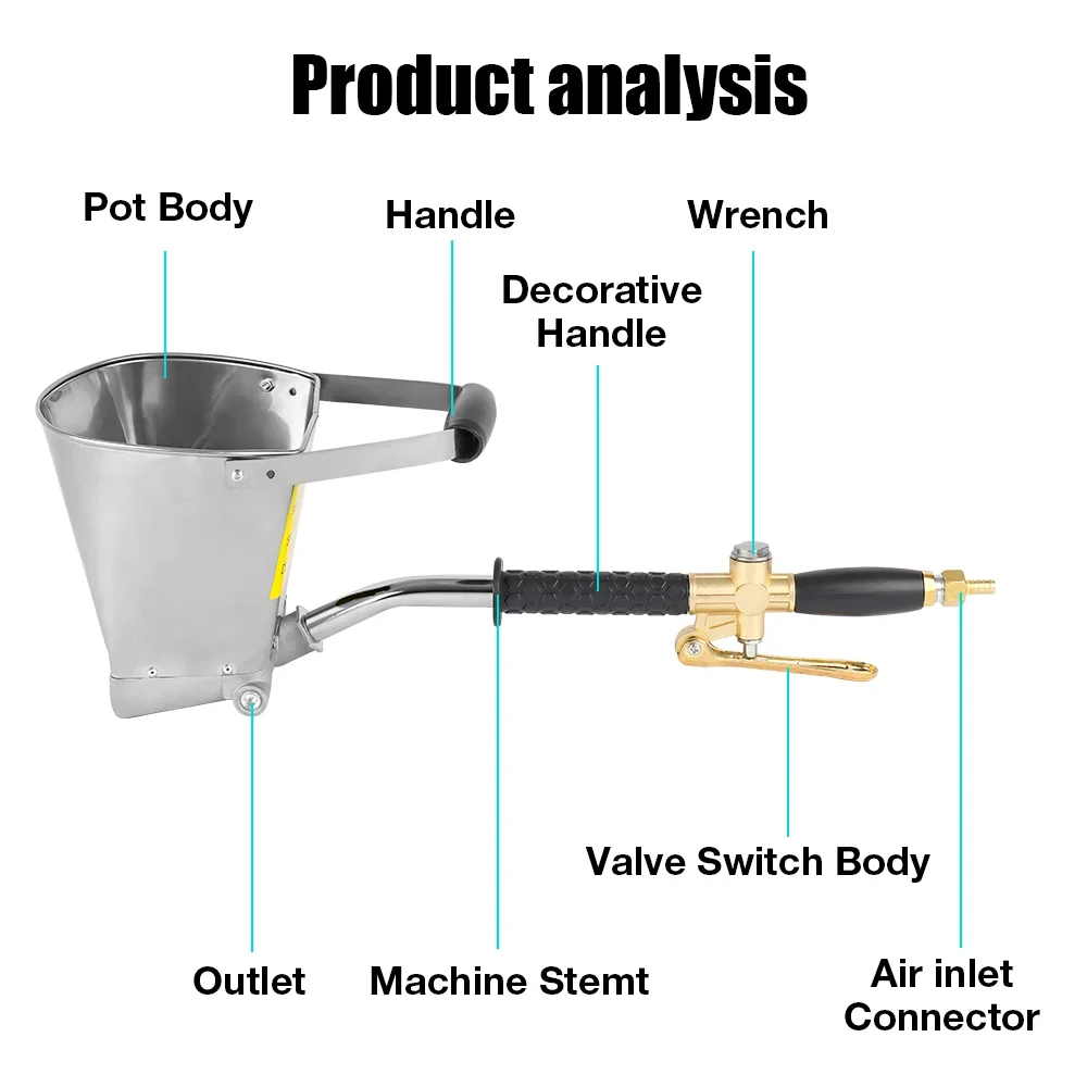 4 Hole Cement Spray Gun, Home Cement Mortar Spraying Machine, Portable Pneumatic Tool Sand Gun Machine Mortar Grouting Machine