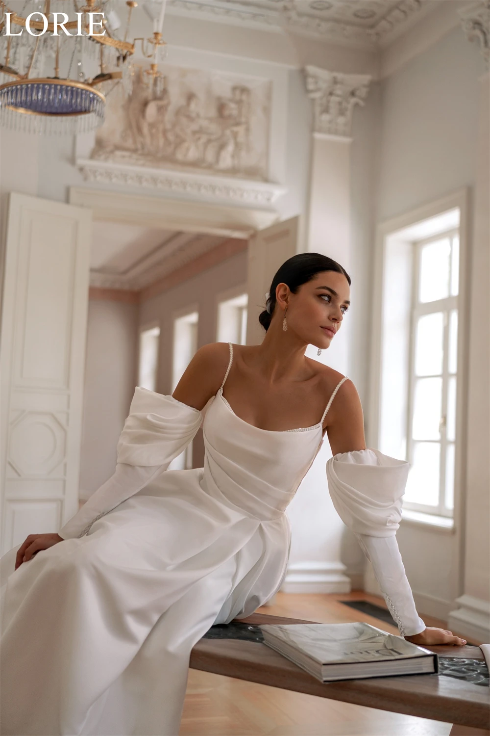 LORIE-Robe de Mariée Trapèze Drapée et Plissée, Tenue de Bal Élégante avec Bretelles Spaghetti et Fente Latérale, pour les Patients, Quelle que soit la Personnalisée, 2025