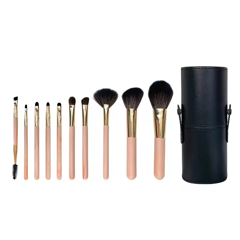 10 Pcs Makeup Brush Set Loose Powder Blush Concealer Eyebrow Pony Hair Eye Shadow Makeup Brushes Portable Mini Animal Goat Hair