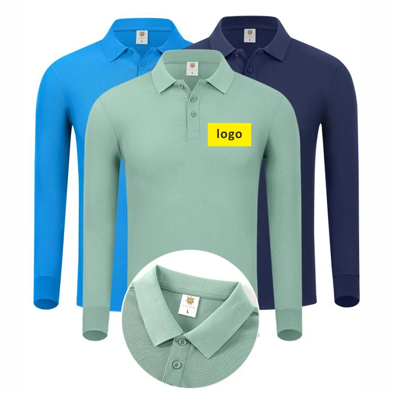 Customizable Logo Cotton Long Sleeve Polo Shirts Men and Women Children's Fall and Winter Casual Parent Child Team Uniforms