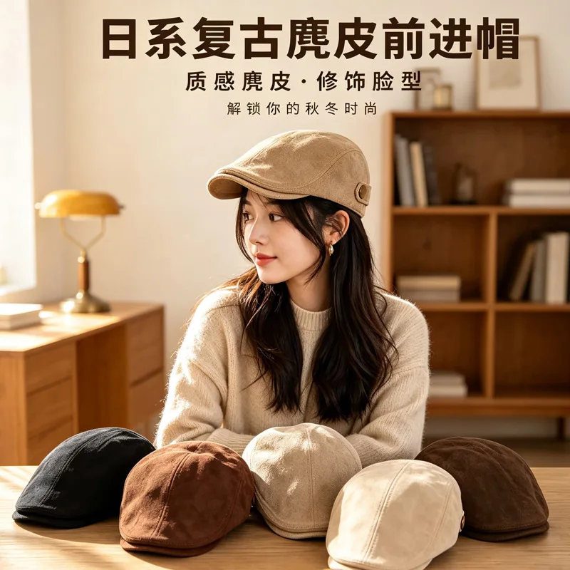 Japanese retro fashion stylish beret autumn and winter, versatile artist , simple commuter fresh style hat for women