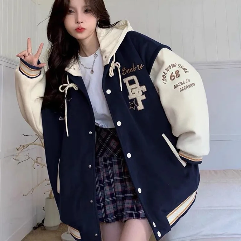 Imagem -05 - Deeptown Vintage Varsity Bombardeiro Jaqueta Feminina de Grandes Dimensões Coreano Moda Streetwear Harajuku Y2k Jaquetas Femininas Novo em Outerwear