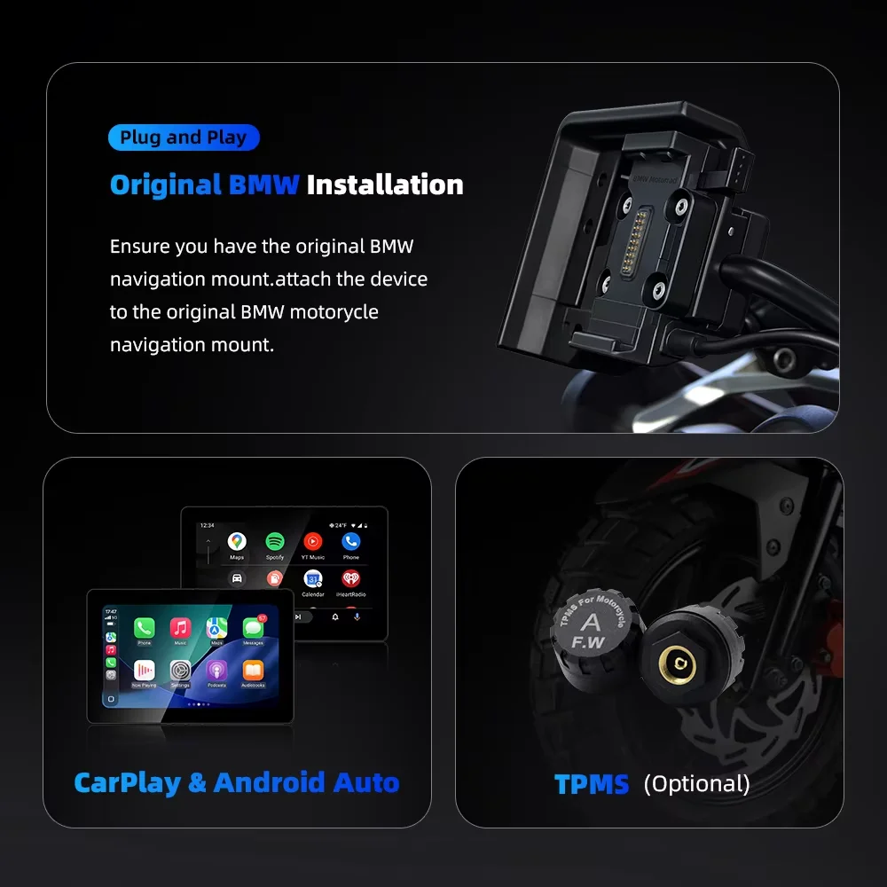 SMART 7.0 For BMW R1300GS R1250GS GPS Motorcycle Navigation Screen Wireless CarPlay Moto Android Auto Portable Digital Dashboard