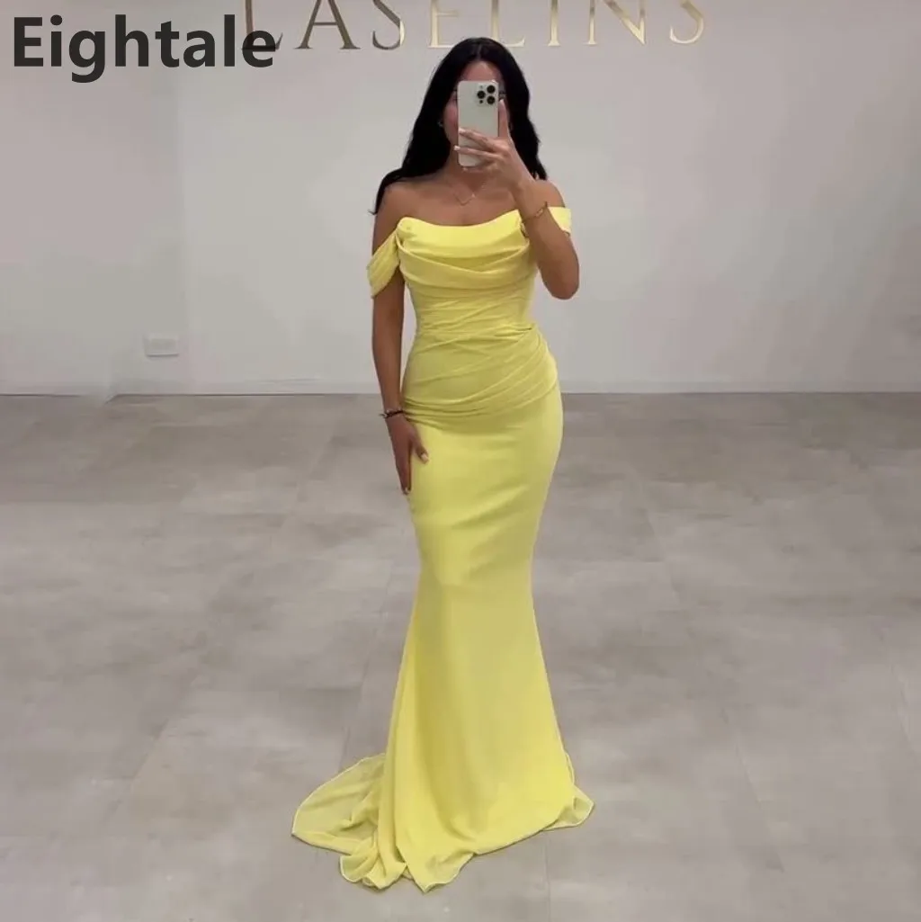 

Eightale 2025 желтое шифоновое вечернее платье русалки с открытыми плечами, платье макси в Саудовской Аравии, платье для выпускного вечера в Дубае, вечернее платье по индивидуальному заказу