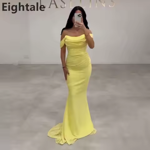 Eightale 2025 yellow Mermaid Off Shoulder Chiffon Maxi Evening Dress Saudi Arabic Prom Dress Dubai Party Gown Customized