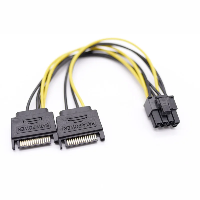 สายแปลง Dual SATA 15 พิน เป็น 8 พิน สำหรับการ์ดจอ GPU สายไฟ 6+2 พิน ตัวแยกสายไฟ 1 เป็น 2 สำหรับเคสคอมพิวเตอร์ ต่อขยายสายไฟ