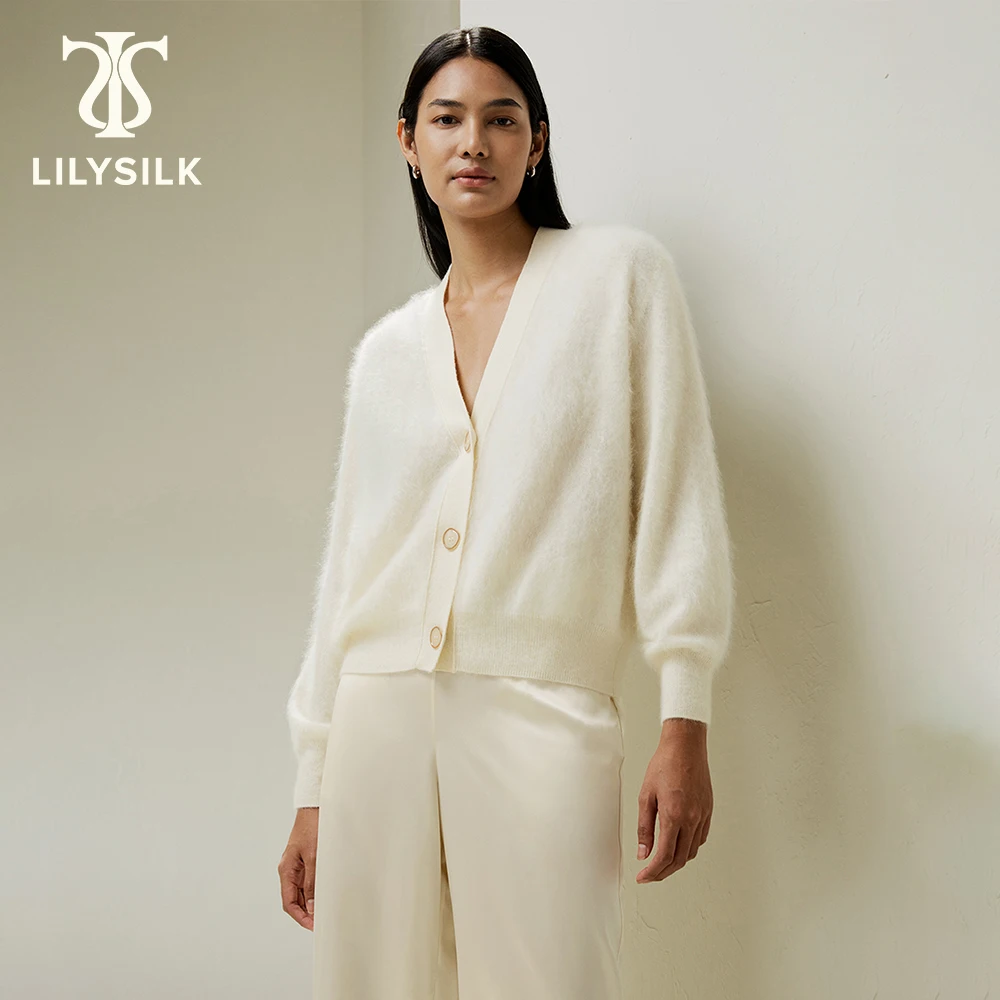 

Кашемировый женский кардиган LILYSILK, новинка 2023, Зимний вязаный Топ с жемчужными пуговицами и V-образным вырезом, роскошная верхняя одежда, бесплатная доставка