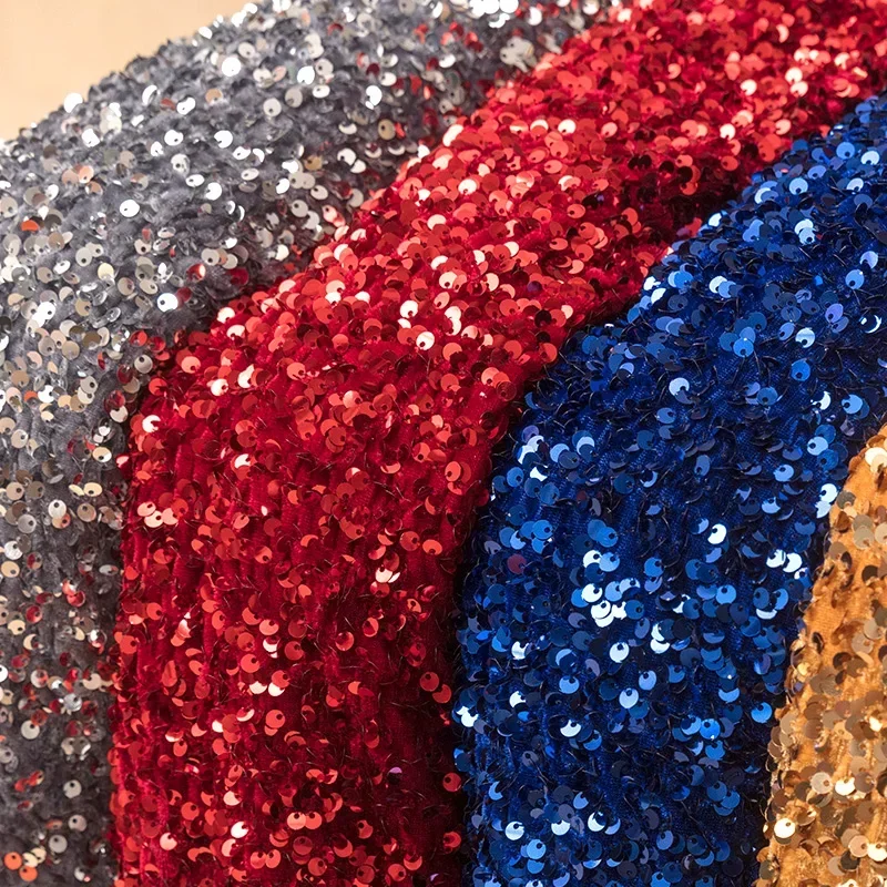 Velour Fabric Three-dimensional Foam Sequin Fabric Embroidered Beads Cloth Fashion Stretch Performance Clothing Fabrics