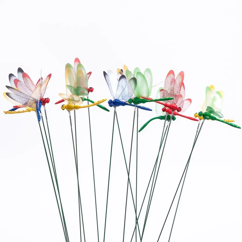 5/10PCS Handicraft Garden Decor Lawn Ornament Artificial Dragonfly Thin Stick Simulation Butterfly With Stem