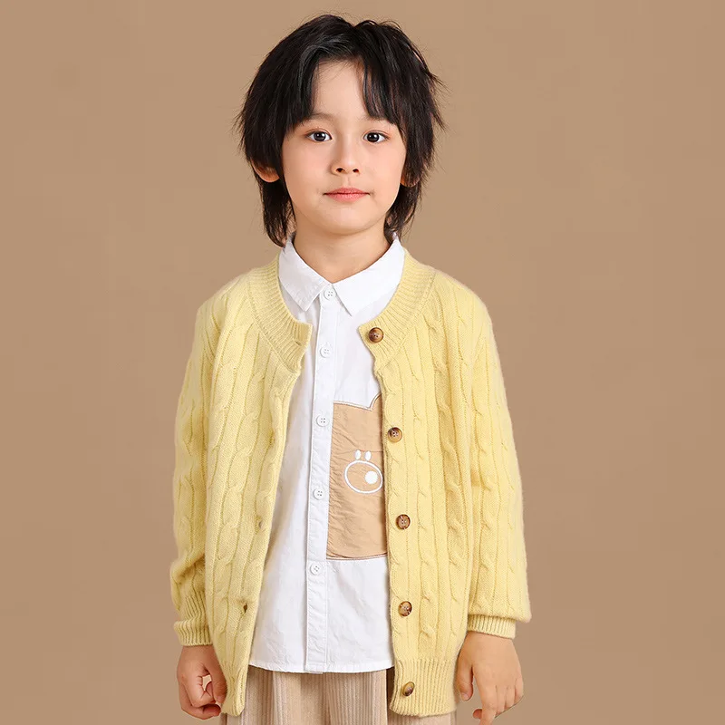 Boys Cardigan Sweater Wool Solid Sweater girl Winter warm Cashmere sweater Children O-Neck Long sleeves Kids Open Stitch Sweater