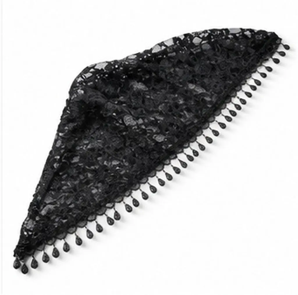 Triangle Lace Shawl Mantilla Veil – Lightweight Fringed Polyester Scarf for Women, Catholic Mass & Fashion Accessory