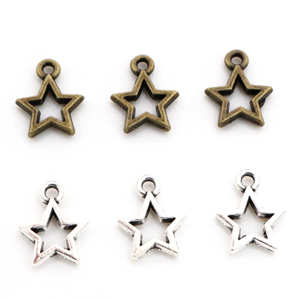 12x9mm 100pcs Antique Silver Plated and Bronze Plated Five-Pointed Star Style Handmade Charms Pendant:DIY for bracelet necklace