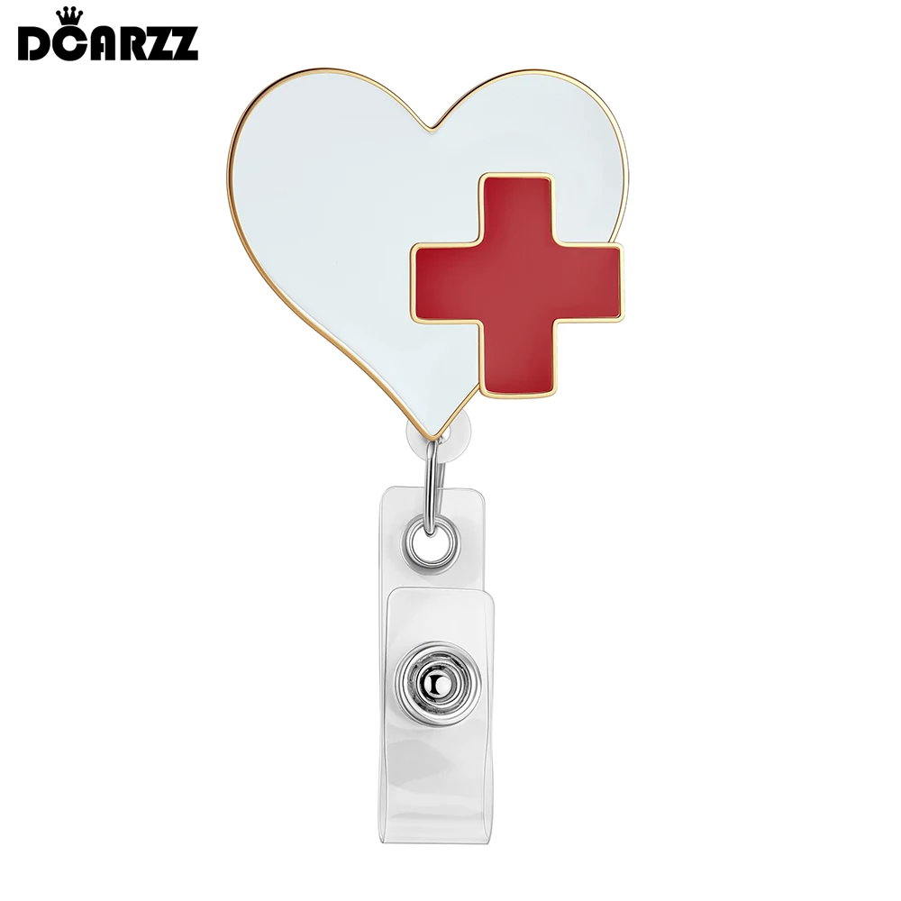 DCARZZ Cross Doctor Badge Reels Retractable Enamel Chest Work Badge Clip Trendy Medicine Gift for Medical Staff Daily Wear