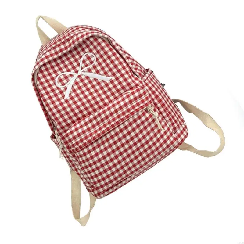 340d Patrón a cuadros mujeres Mochila capacidad linda Bowknot Student School Bolse