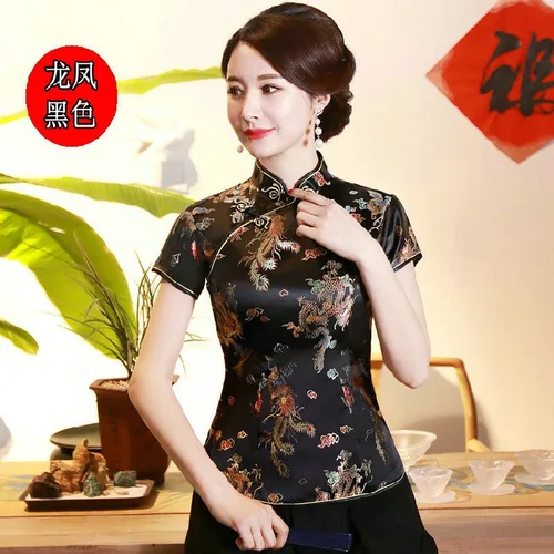 Camiseta Vintage de verano, camiseta Cheongsam, disfraz chino Tang, camiseta de manga corta Hanfu para mujer, ropa para mujer, Blusas, camisetas
