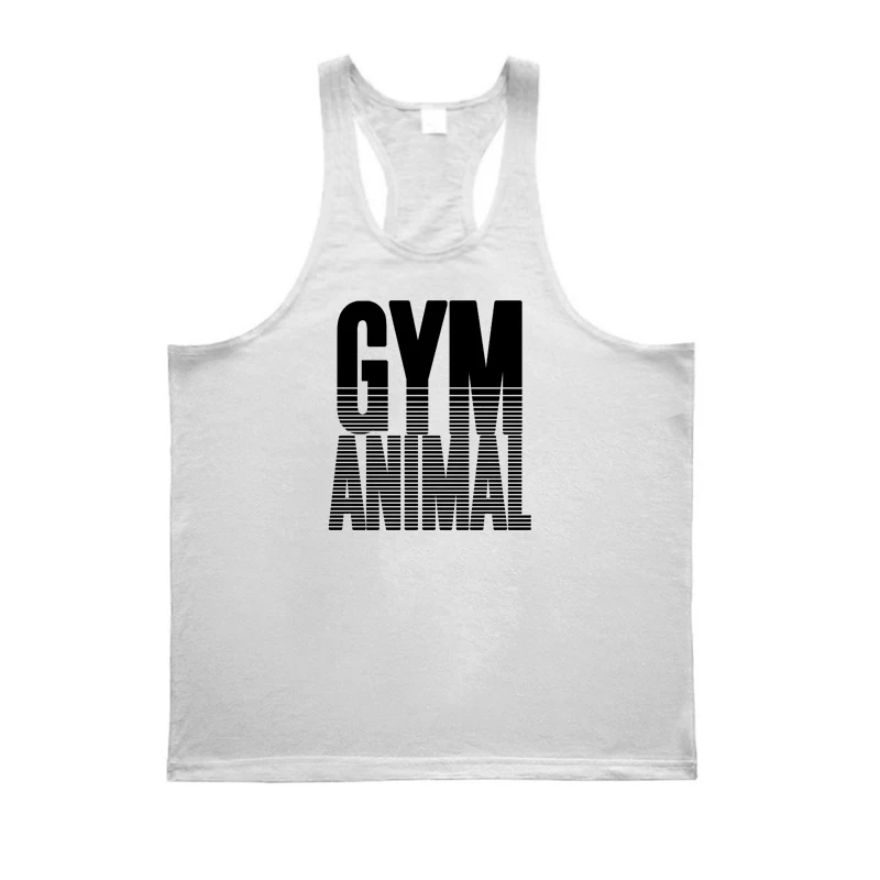 GYM ANIMAL Print Y Back Fitness Stringer Tank Top Mens Cotton Muscle Sleeveless Shirt Bodybuilding Clothing Workout Singlets