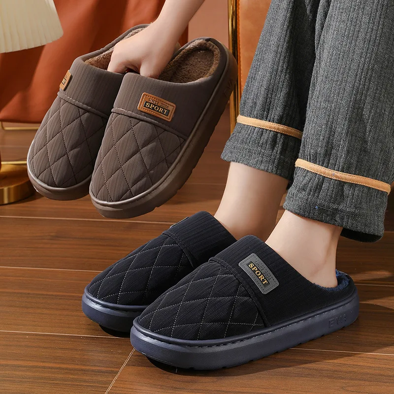 Cozy Unisex Winter Cotton Slippers Thick Warm Plush Lining Anti Slip Sole Big Size House Footwear