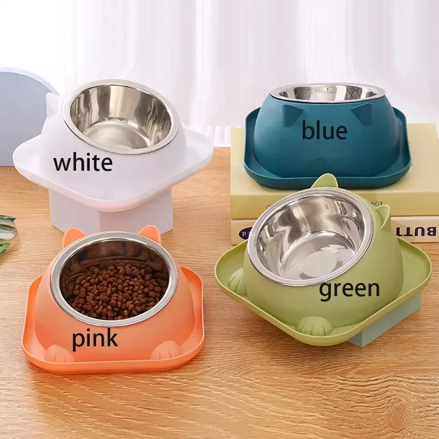 Anti Tipping Cat Bowl with Added Water To Prevent Ants Pet Feeder Basin Cute Cat Ear Shaped Stainless Dog Food Bowl Pet Supplies