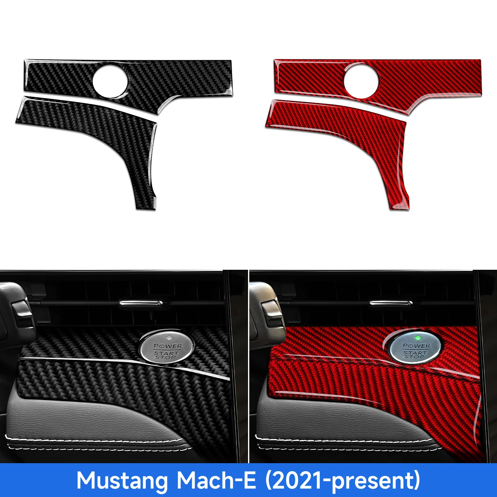 Soft Carbon Fiber Interior Sticker. Car Engine Start Stop Button Panel. For Ford Mustang Mach-E (2021-2027) Trim Accessories.