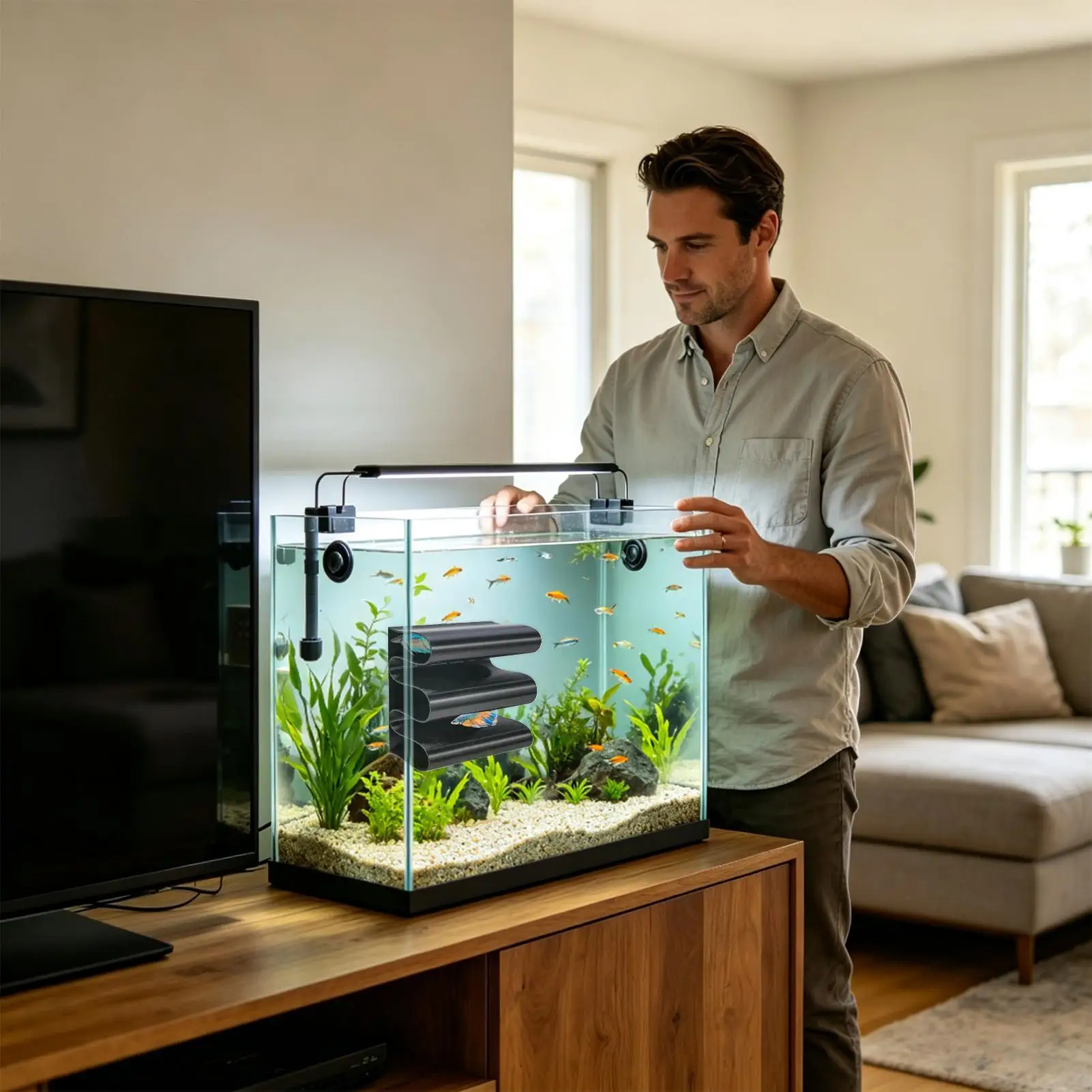 Aquarium-Dekorationshöhle mit Saugnapf, Versteck-Zubehör für Fischbecken, Versteck-Ornament für Salzwasser-Garnelen und Betta-Fische, Wohnung und Zuhause