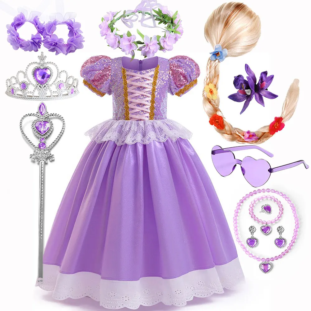 

Disney Rapunzel Halloween Carnival Party Princess Dress for dress Vestido Girls Birthday Clothes Cosplay Tangled Costume Set