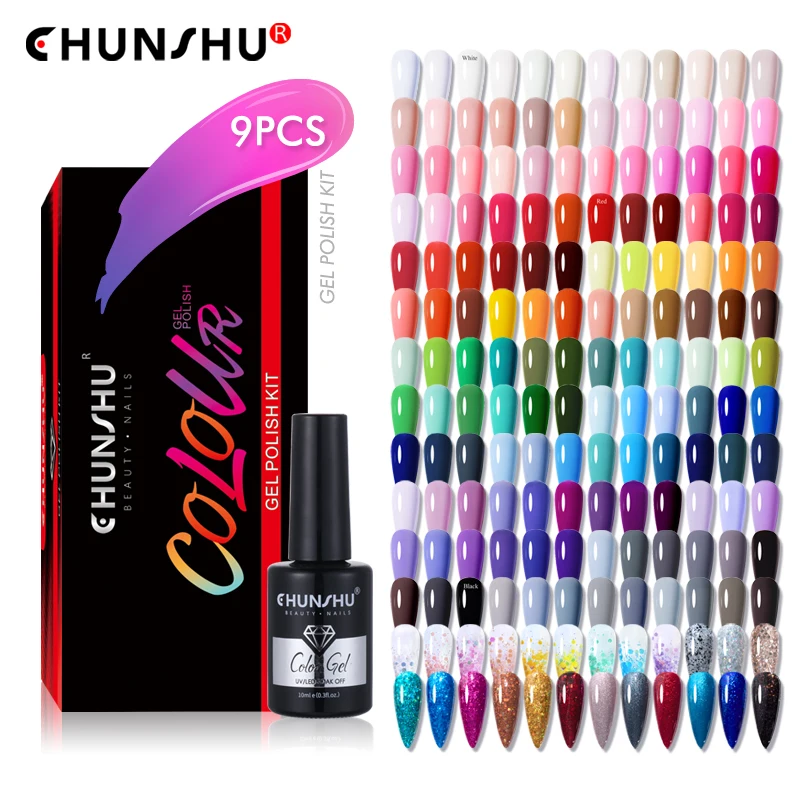 

CHUNSHU Nail Gel Polish Kit 9Pcs/Set Semi Permanent Soak Off UV LED Nails Varnish 10ml Hybrid Lacquer Nail Art Gel Kits Gift Box