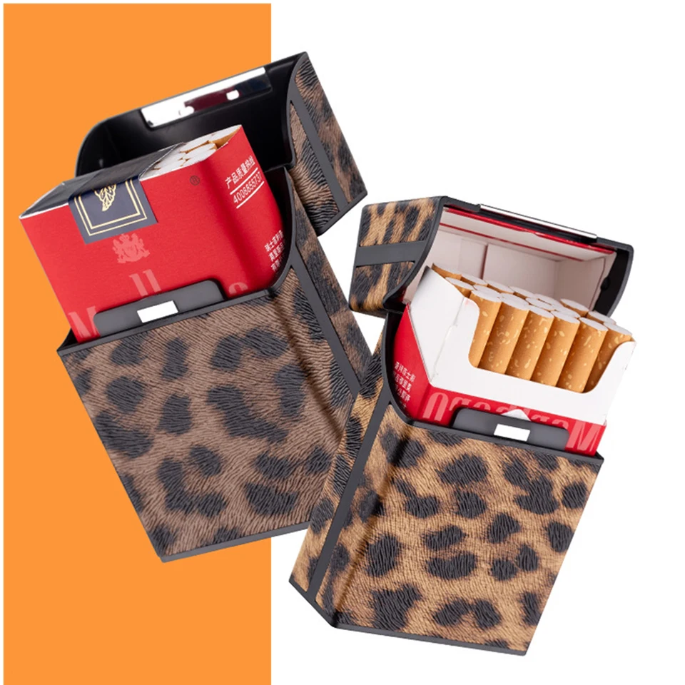 Leopard Cigarette Case for Woman Men Leather Box Holder Smoking Accessories  Button Design 4 Colors