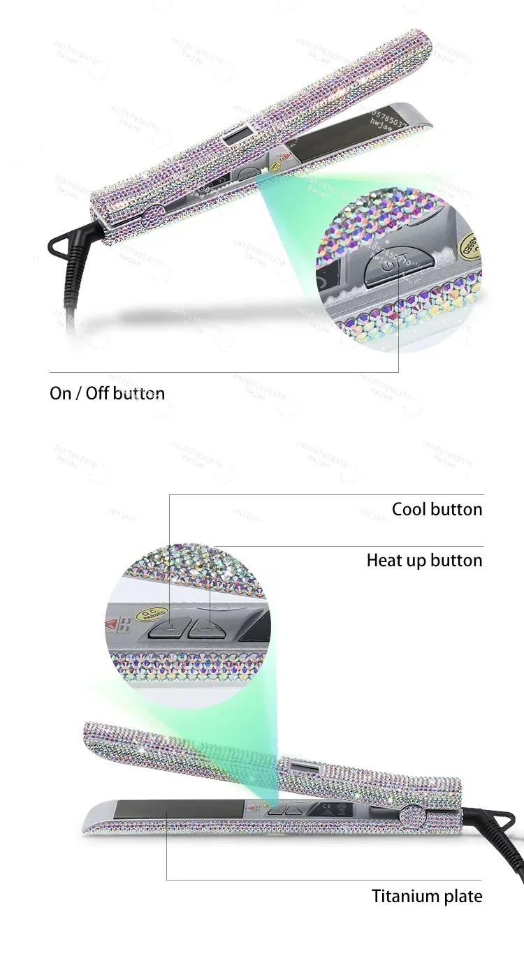Hot Sale Luxury Salon Equipment Tools Set Bling Rhinestone Flat Iron Personalized Hair Dryer and Interchangeable Curling Set