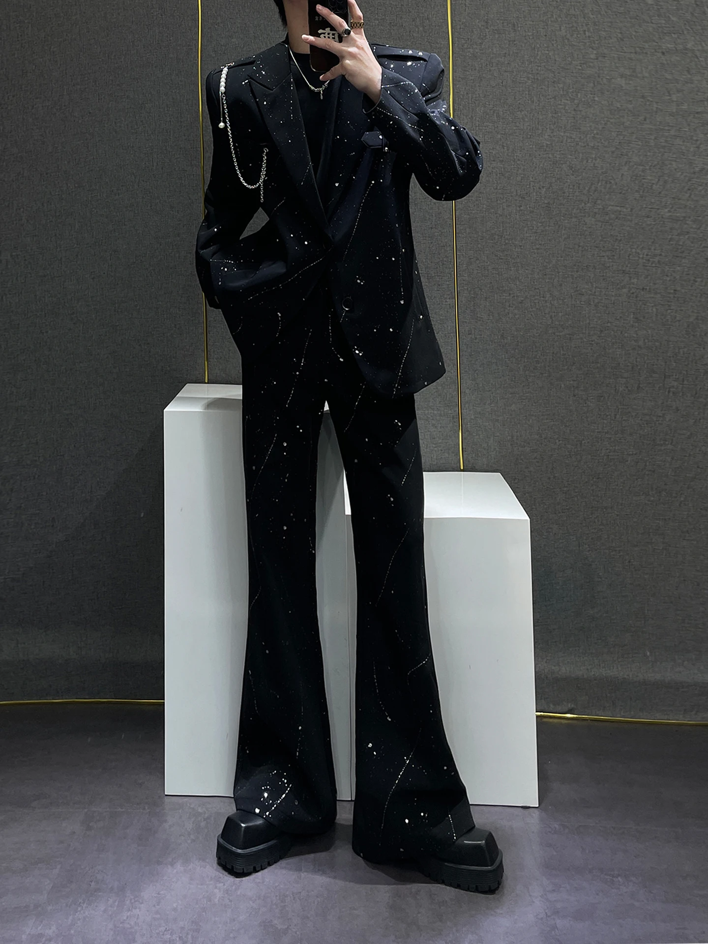 

Loose Shoulder Men's Suiting Jacket And Pants Set Fashion Urban Style Youth Casual Autumn Season Two Button Single Row Button