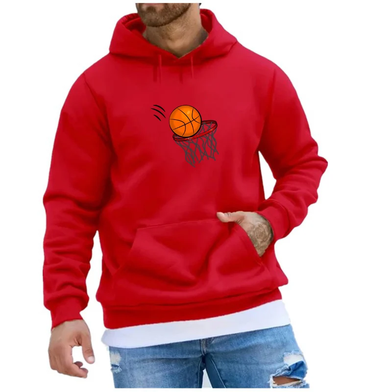 Fashion Basketball Print Hoodies for Men Casual Winter & Fall Tops Long Sleeves Graphic Pullovers Male Street Sweatshirt