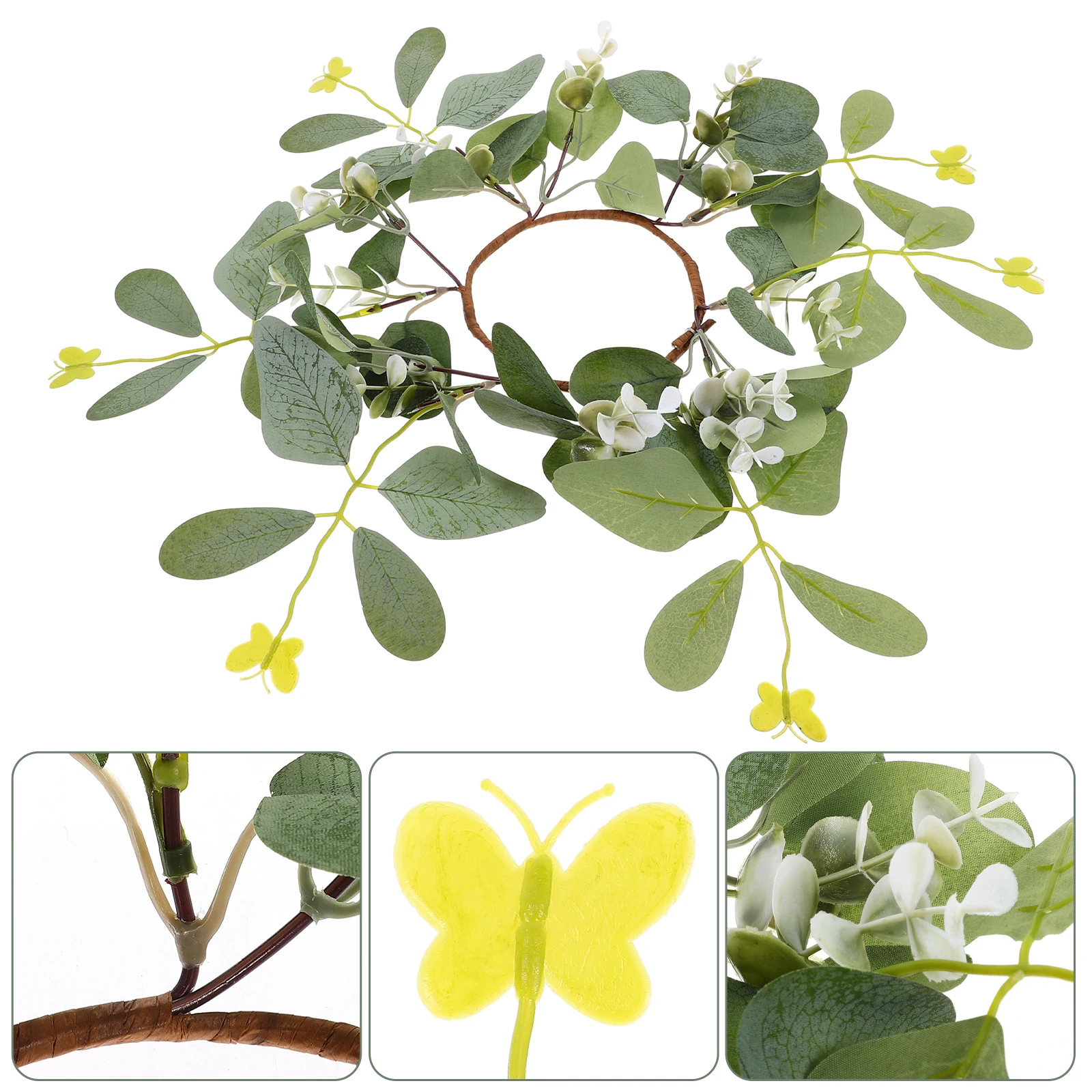 

Fake Eucalyptus Wreath Ring Artificial Leaves Rustic Pillar Ring Wedding Birthday Festival Decor Desktop Wall