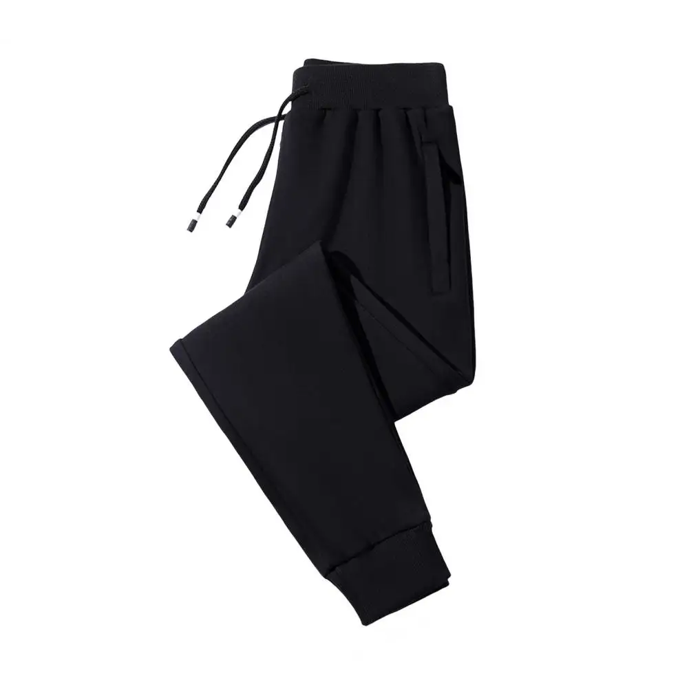 Ergonomic Design Pants Travel Trousers Men's Winter Plush Drawstring Pants with Zipper Pockets for Sport Travel Elastic for Work