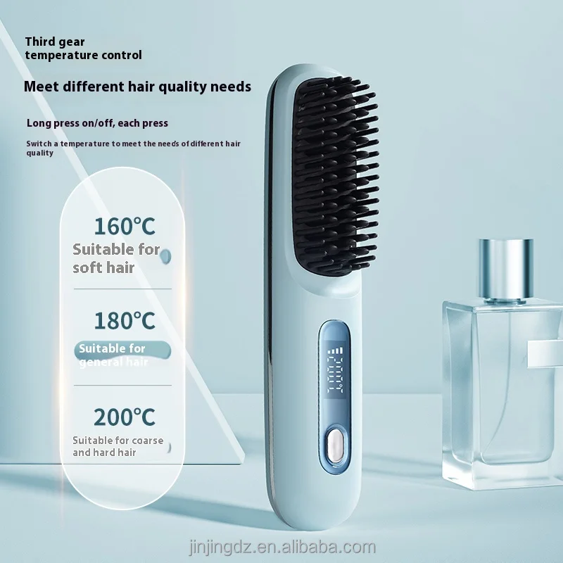 

Portable Mini Straightening Brush Hot Comb USB Rechargeable Cordless Electric Hair Straightener Brush for Travel