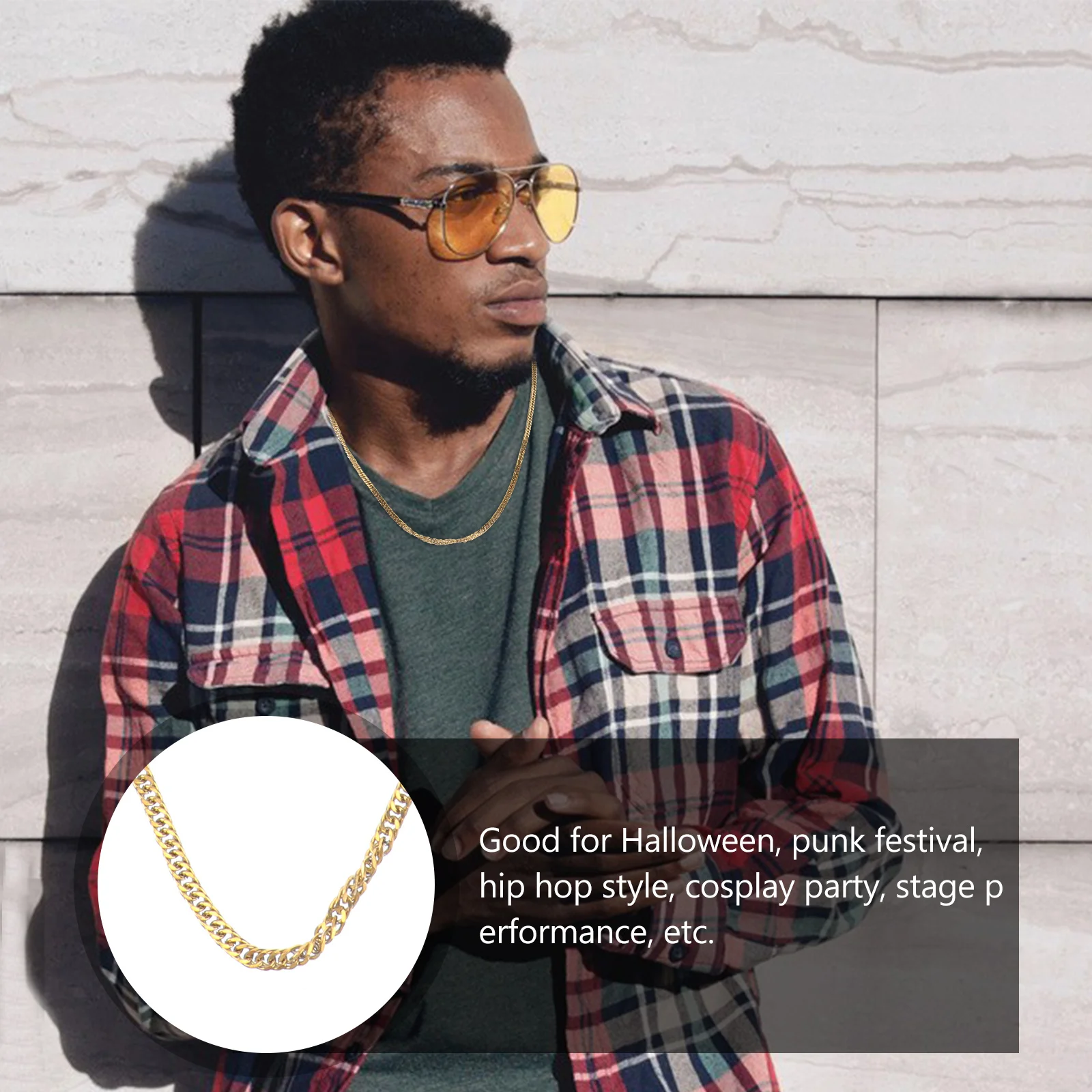 

1Pcs Golden Double Buckle Chain Attractive Light Neck Jewelry Creative Design for Cosplay Stage Chain