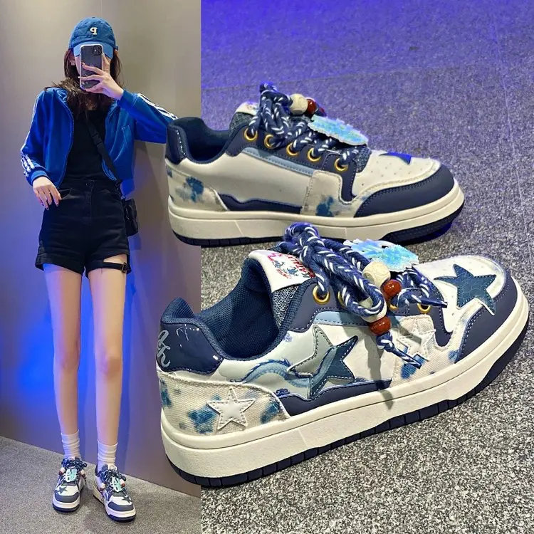 Blue and White Porcelain Board Shoes for Women  Early Spring 2024 New Thick Soled and Versatile Small White  Casual Sports Shoes