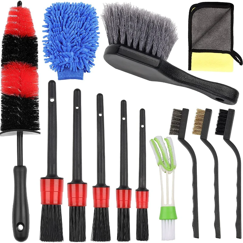 

13 Pcs Car Cleaning Tools Microfiber Cloth Blinds Brush Tire Brush Car Wash Gloves Interior Detail Duster