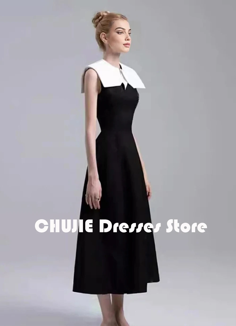 White Black Split Joint Evening Dresses Mother of The Bride Dress For Woman Tea Length Custom Prom Dress Wedding Party Ball Gown