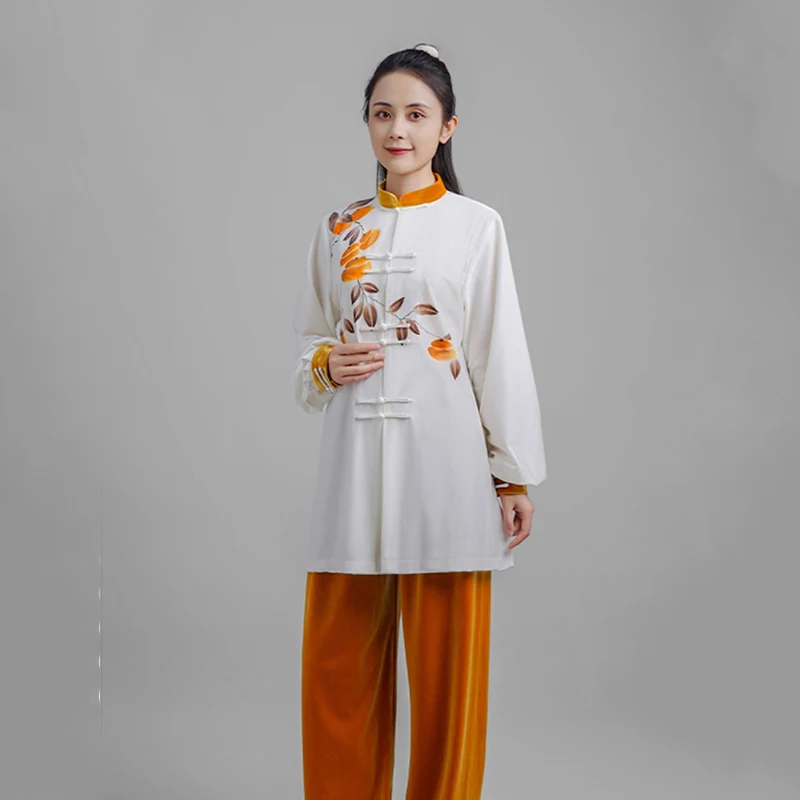 Kun Master Thicken Velvet Taichi Uniform Elegant Winter Martial Arts Suit Embroidery Kung Fu Clothes Taiji for Women