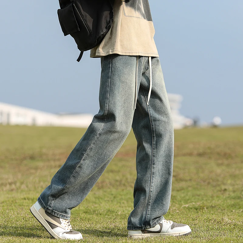 Jeans baggy en denim pour hommes, pantalons droits simples, streetwear décontracté, noir et gris, vêtements populaires, nouvelle mode, printemps