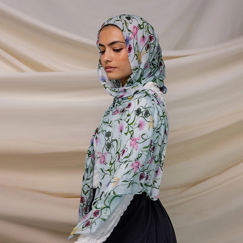 

2025 Luxury Ramadan New Watercolor Hijab Print Women Bohemian Soft Muslim Hijabs Headband Shawl Wrap Scarf Headscarf Islamic