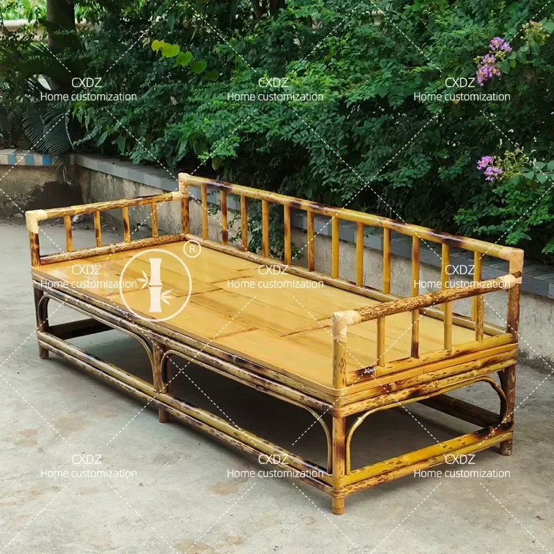 Traditional Bamboo Daybed Dual Purpose Zen Meditation Couch Retro Cooling Sofa Bed Living Room Furniture
