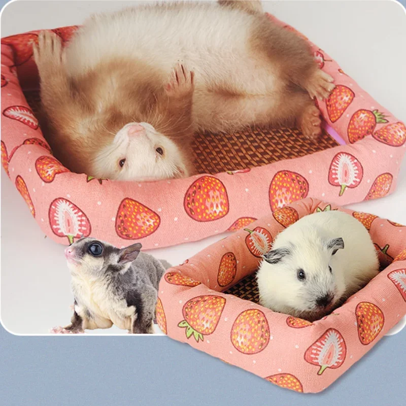 Summer Small Pets Cool Nest Puppy Kitten Rattan Mat Cute Print Pet Cooling Mat for Guinea Pig Hamster Chinchilla Small Cage