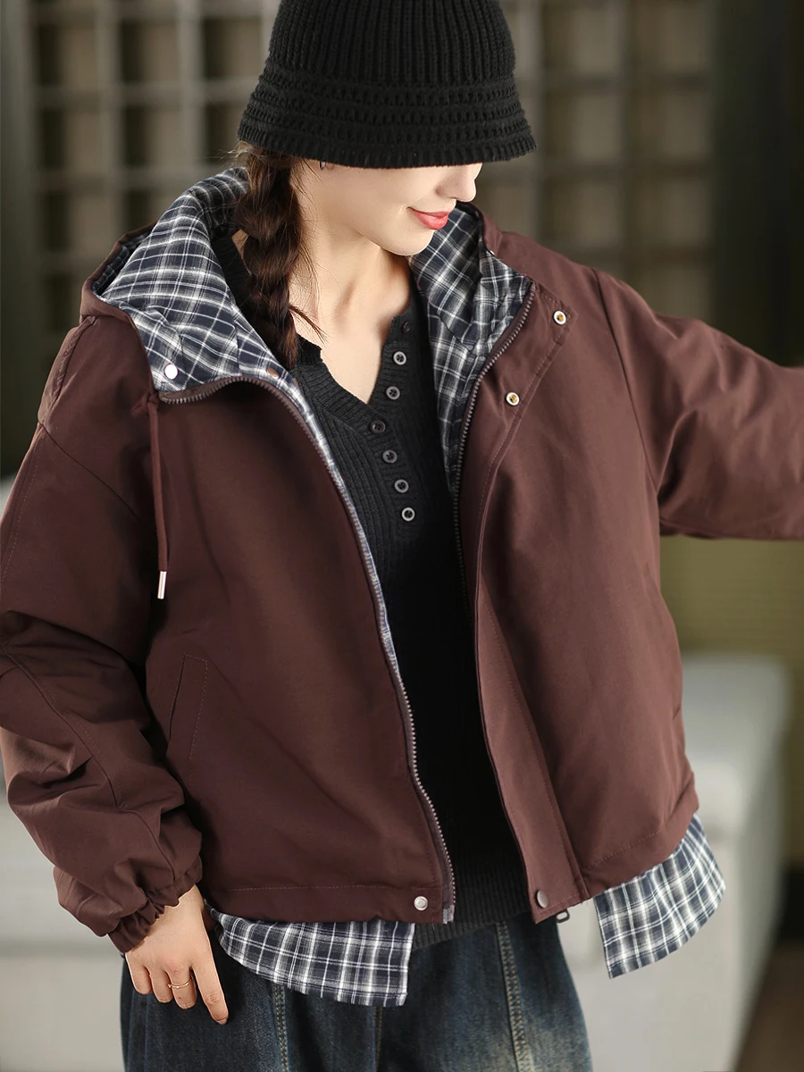 

Утепленная хлопковая куртка-кардиган из плотного хлопка с эффектом двухслойности, осенне-зимняя, новая модель, в клетку, с вставками, тонкая, теплая, ветрозащитная