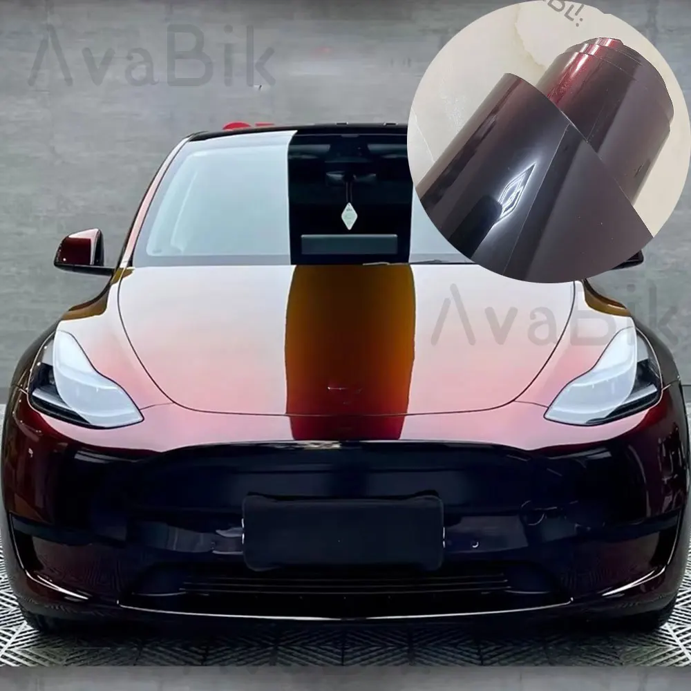 Quality Glossy Madeira Red PET Auto Sticker Red Vinyl Car Wrap Film Anti-scratch With Air Release Initial Low Tack Glue