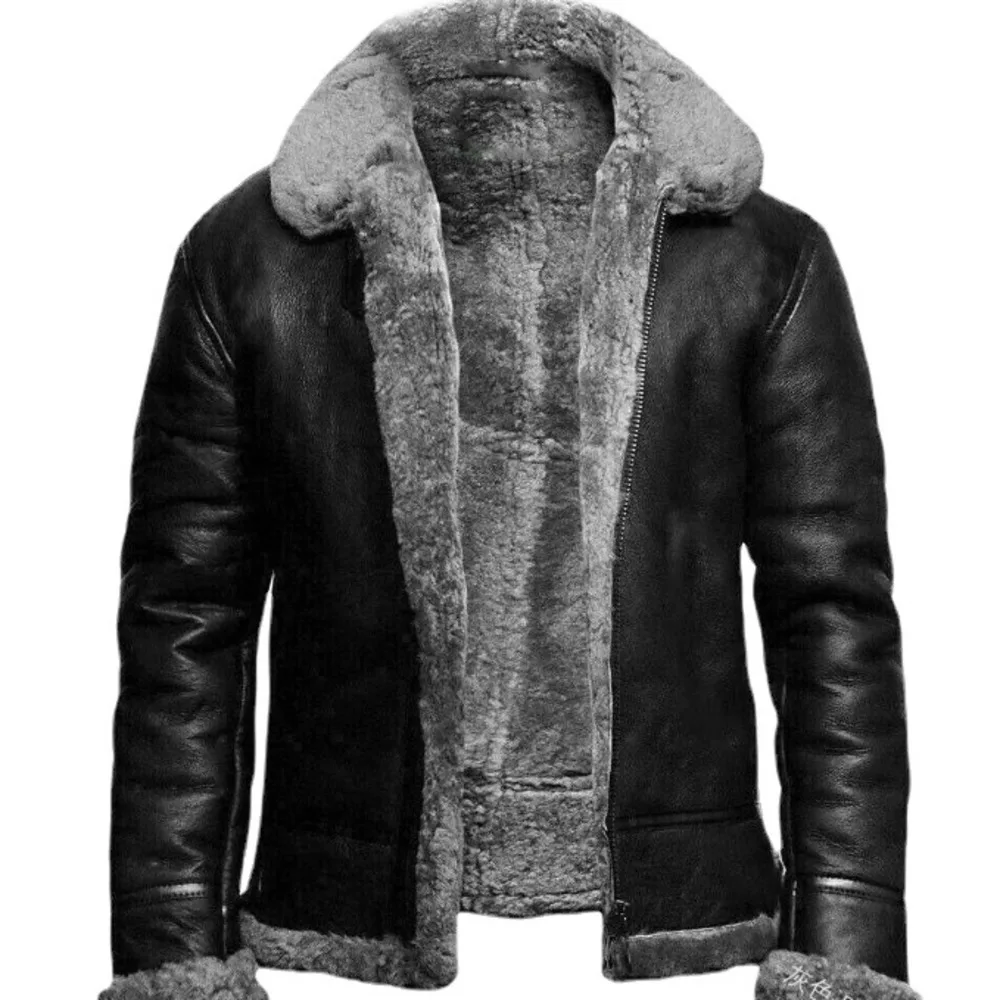 Men's Leather Jacket Autumn And Winter 2024 Men's Artificial Fur Integrated Long Sleeve Fit Cool Coat Solid Color Warmth Coat