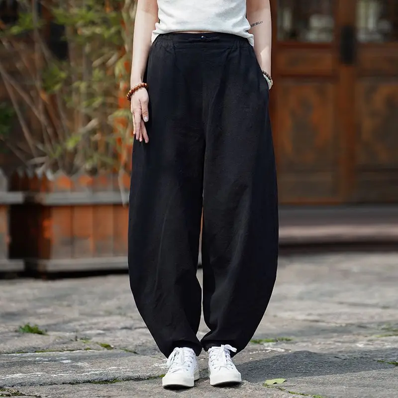 

Harajuku Sle Loose Casual Pants Outdoor Leisure Trousers Spring Summer Linen Vintage Hanfu Tang Costume Owner Wind