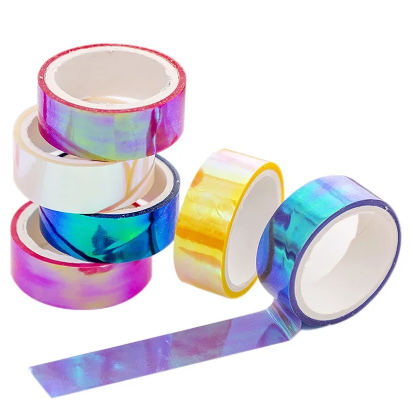 1PC 15mm 5m Laser Glitter Washi Tape Candy Farben Dekorative Abdeckklebebänder Für Scrapbooking Alben Schreibwaren band