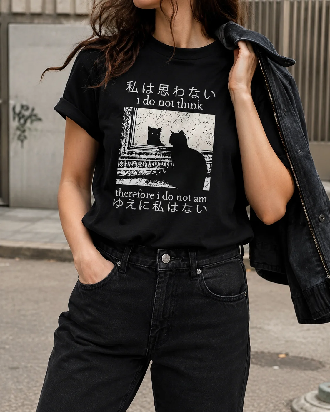 I Do Not Think Therefore I Do Not Am T Shirt Funny Japanese Cat Meme Short Sleeve Harajuku Kawaii T-shirt Women's Y2K Clothing
