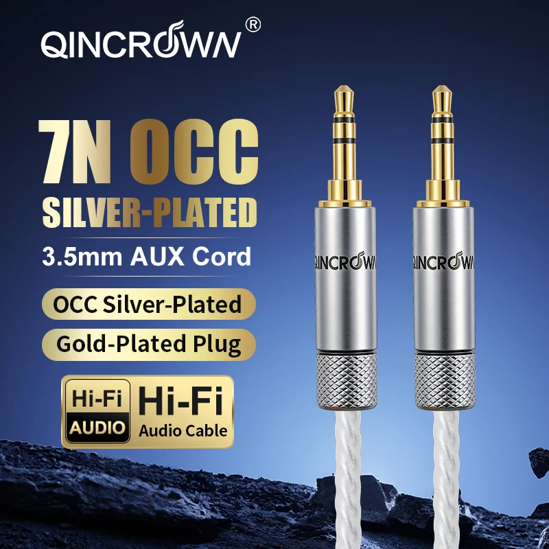 High-End 7N Single Crystal Copper Silver Plated 3.5mm AUX Cable Low Attenuation Stereo Audio Wire for Speaker Mixer Player