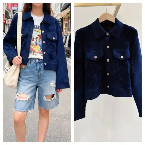 Fashion Women Vintage Corduroy Jacket Gold Buttons Long Sleeve Lady Turn-Down Collar Short Coat Top 2025 Autumn